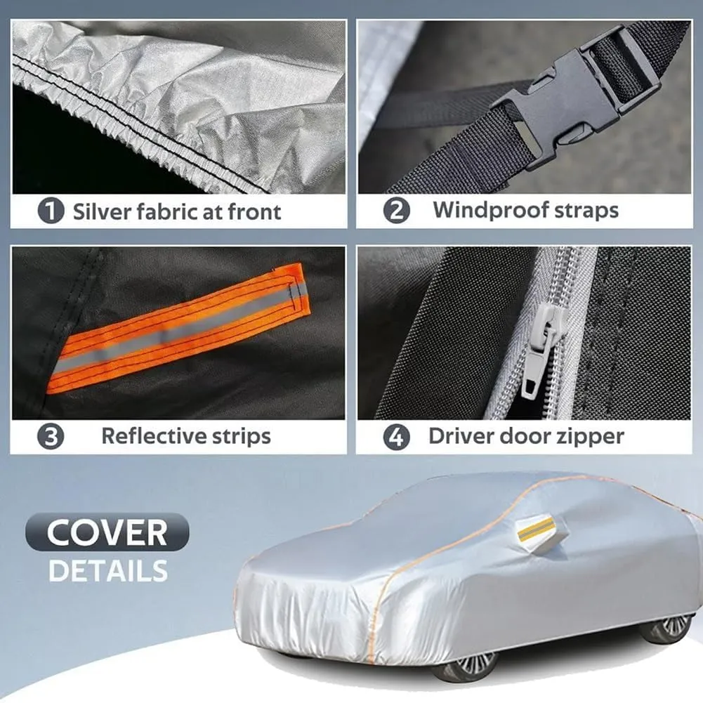 LinGKon Waterproof Car Cover for Daimler Double Six Vanden Plas 1972-1989 Full Car Covers All Weather Sun Rain UV Outdoor Protection Tarpaulin Breathable Dustproof with Zipper & Reflective Strips(Silv