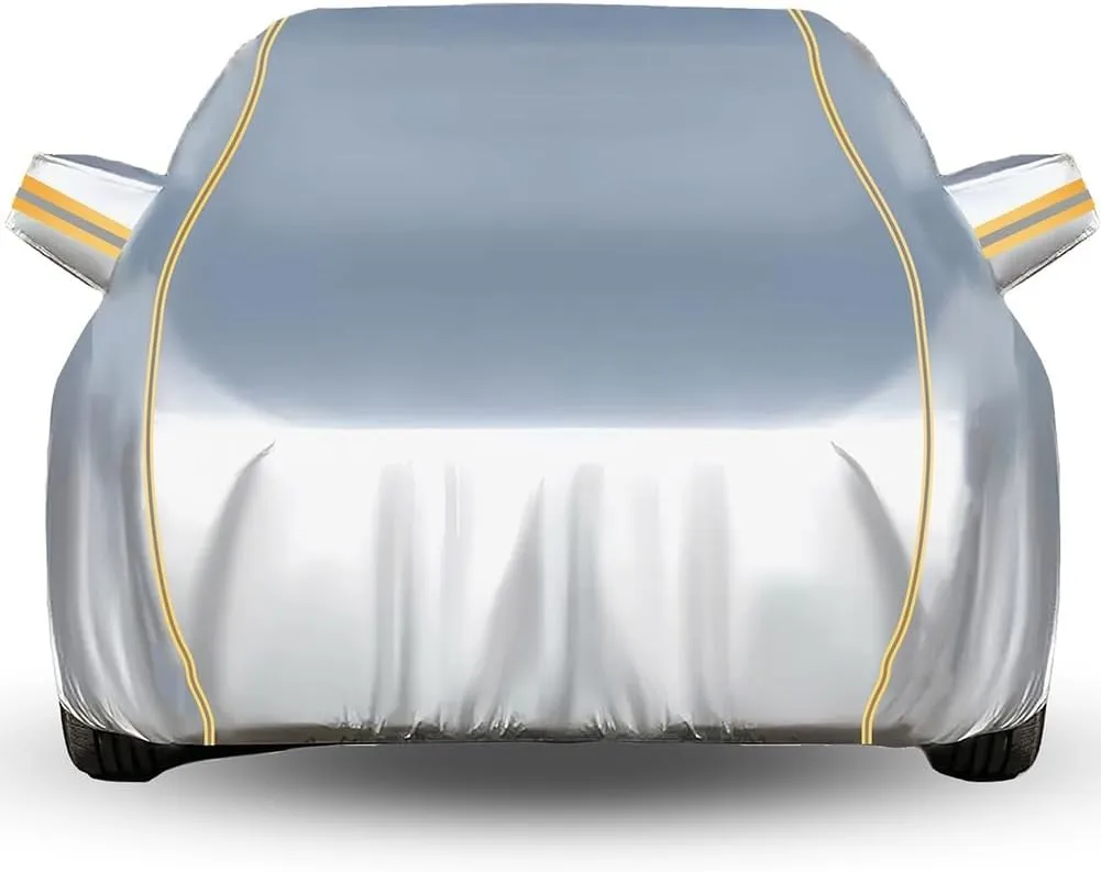 LinGKon Waterproof Car Cover for Daimler Double Six Vanden Plas 1972-1989 Full Car Covers All Weather Sun Rain UV Outdoor Protection Tarpaulin Breathable Dustproof with Zipper & Reflective Strips(Silv