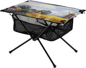 linqin Portable Work Table Autumn Mill Wheat Field Village Ultra Compact Outdoor Folding Tables with Carrying Bag for Outdoor Beach Grill BBQ Travel