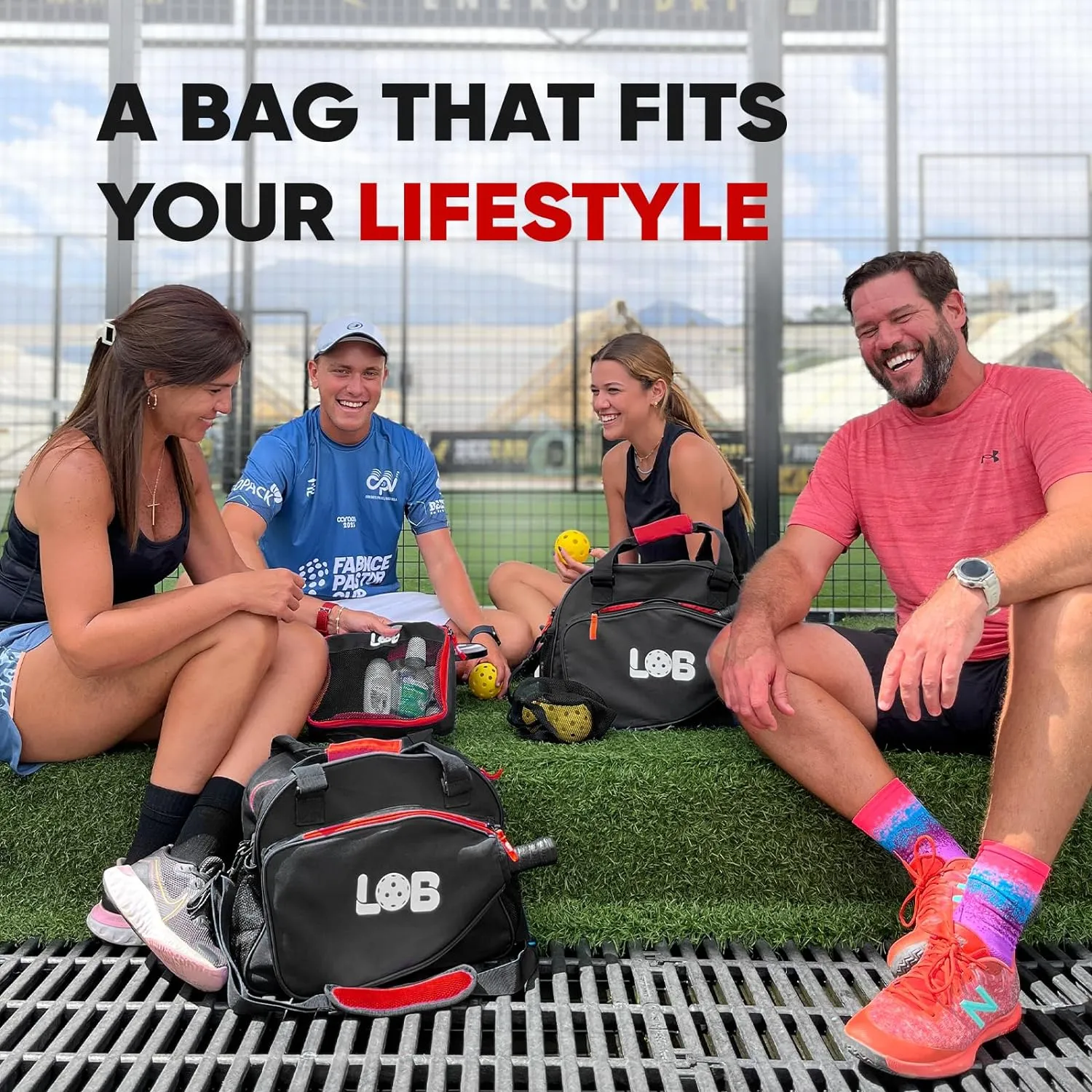 LOB Pickleball Bags for women men Tote Carry Bag with Bottle Holders, Fits 2 Paddles, 3pc Accessories (Pouch, Mesh Ball Bag, Fence Hook), Durable Lightweight