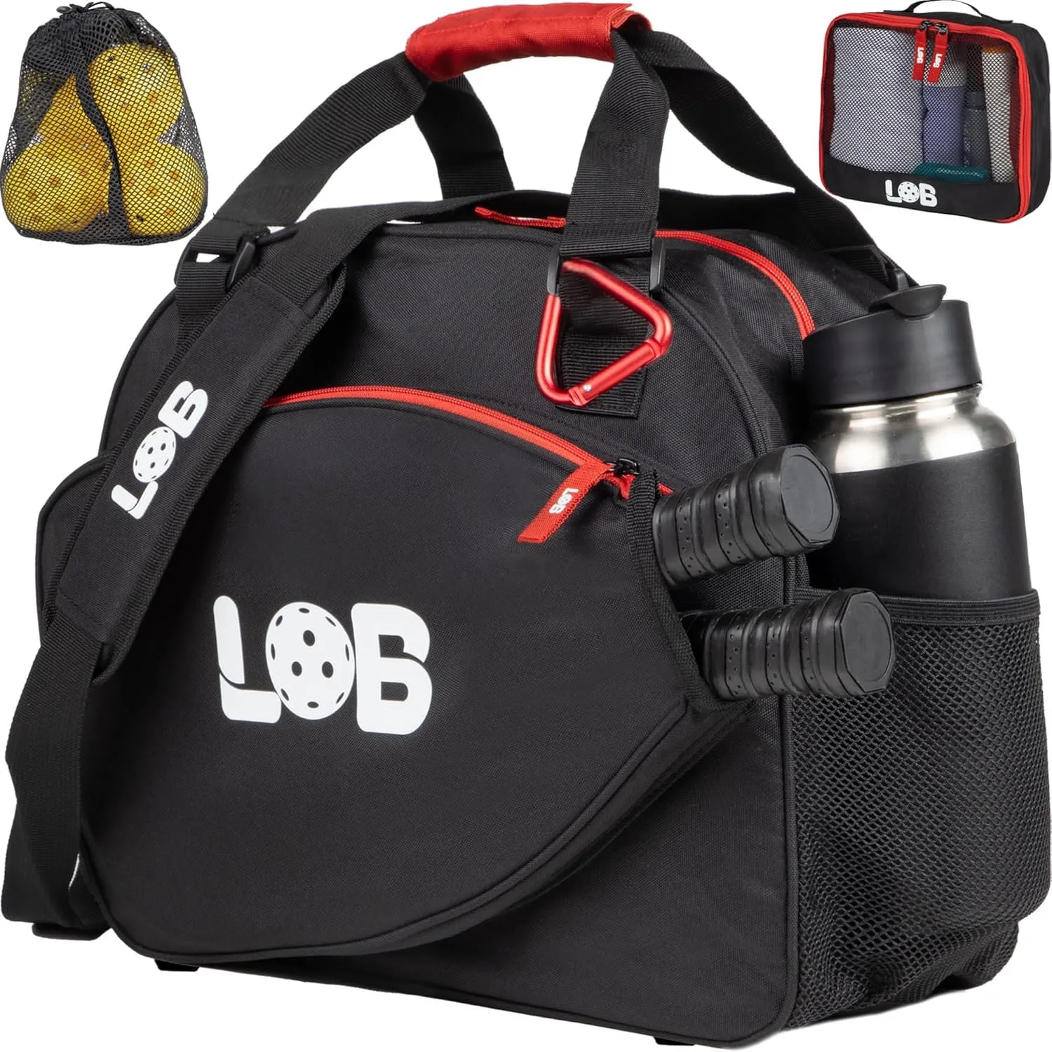 LOB Pickleball Bags for women men Tote Carry Bag with Bottle Holders, Fits 2 Paddles, 3pc Accessories (Pouch, Mesh Ball Bag, Fence Hook), Durable Lightweight