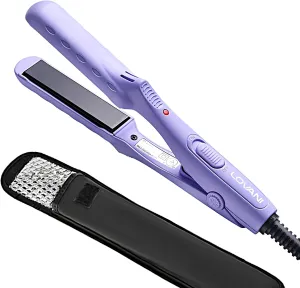 LOVANI Dual Voltage Travel Straightener, Tourmaline Ceramic Small Straightener for Short Hair and Bangs, Portable with Insulated Bag (Purple)