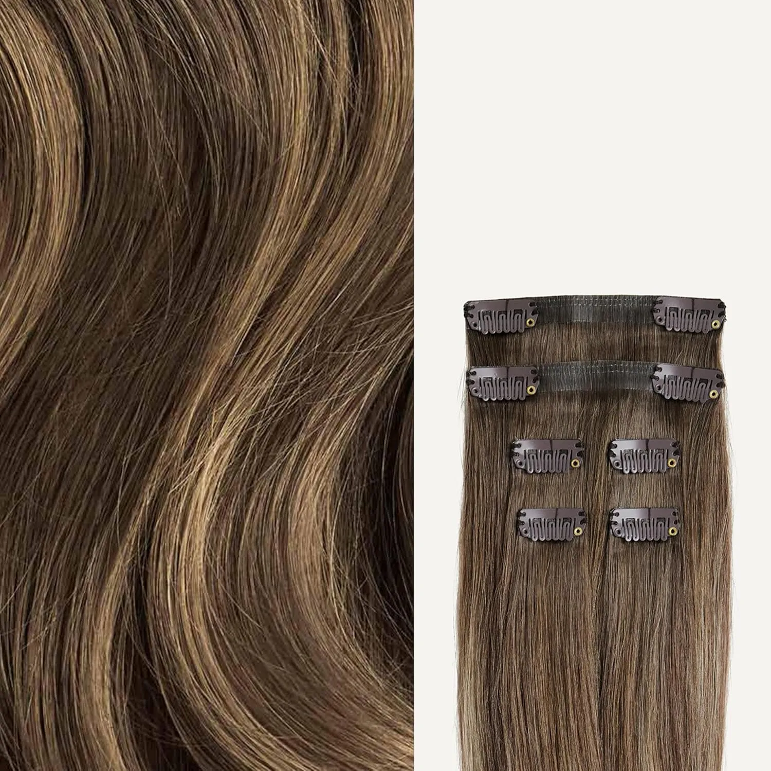 Luxy 100% Remy Human Hair Extensions for Thin Hair Thinning Hair Fill-Ins – 6 Seamless Wefts Multi-Dimensional Color Blend - Natural-Looking Volume & Coverage 80 grams 16" Ash Brown Balayage
