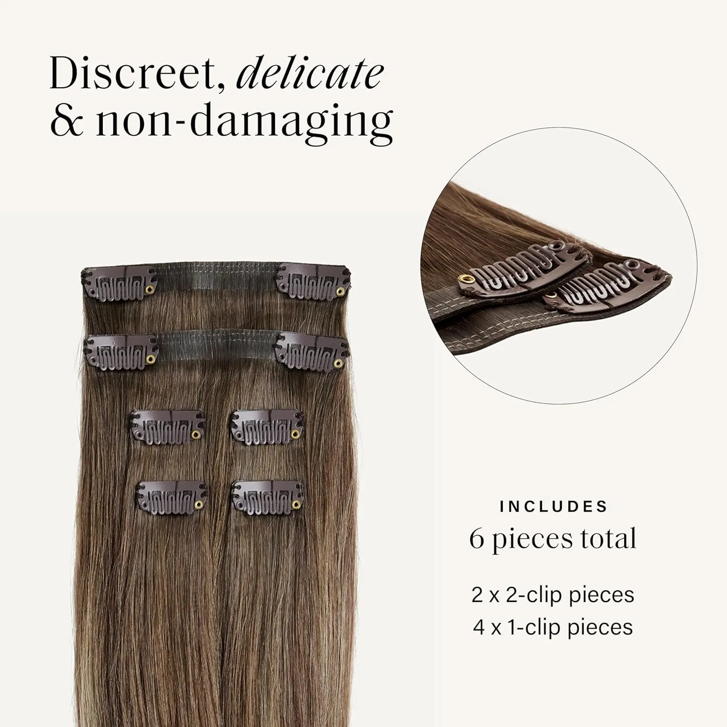 Luxy 100% Remy Human Hair Extensions for Thin Hair Thinning Hair Fill-Ins – 6 Seamless Wefts Multi-Dimensional Color Blend - Natural-Looking Volume & Coverage 80 grams 16" Ash Brown Balayage