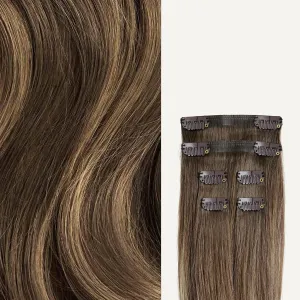 Luxy 100% Remy Human Hair Extensions for Thin Hair Thinning Hair Fill-Ins – 6 Seamless Wefts Multi-Dimensional Color Blend - Natural-Looking Volume & Coverage 80 grams 16" Ash Brown Balayage
