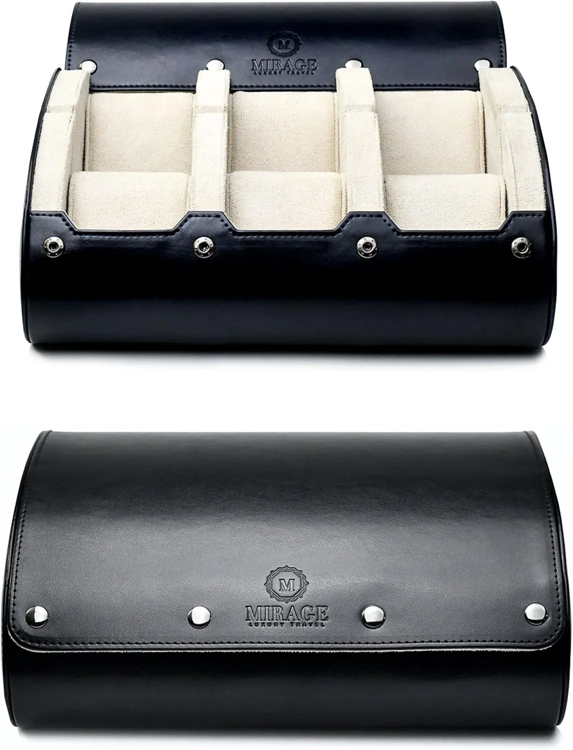 M Mirage Luxury Travel 6 watch display case organizer - Jade Black & Ivory White
