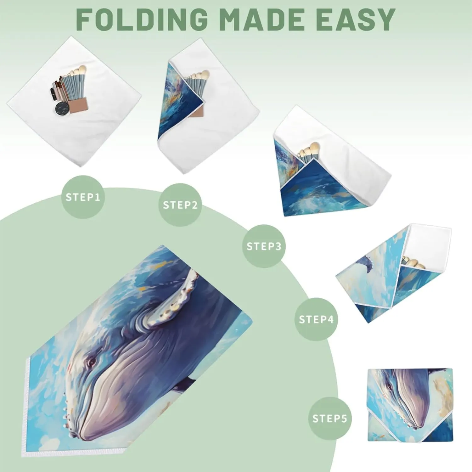 Magic Cosmetics Pouch Ocean Whale Self-Adhesive Camera Cover Cloth Protective Foldable Makeup Bag for Lens Cat Makeup Bag 21.7x21.7