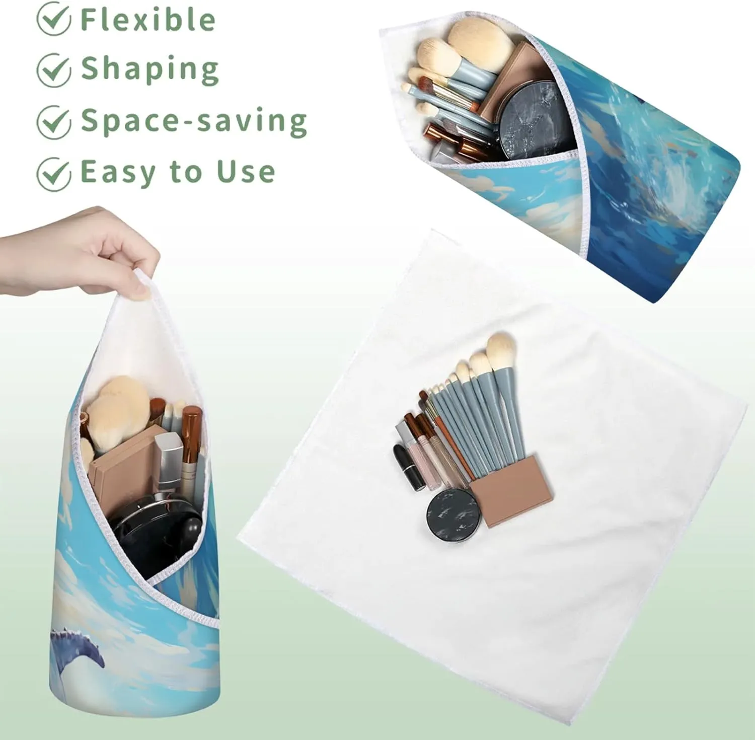 Magic Cosmetics Pouch Ocean Whale Self-Adhesive Camera Cover Cloth Protective Foldable Makeup Bag for Lens Cat Makeup Bag 21.7x21.7