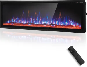 MAISON ARTS 72" Wall Mounted Electric Fireplace Heater for Indoor Use with Remote, 1500/750W, Adjustable Flame Colors, Logset/Crystal, Fireplace Insert, Space Heater for Bedroom/Office/Large Rooms