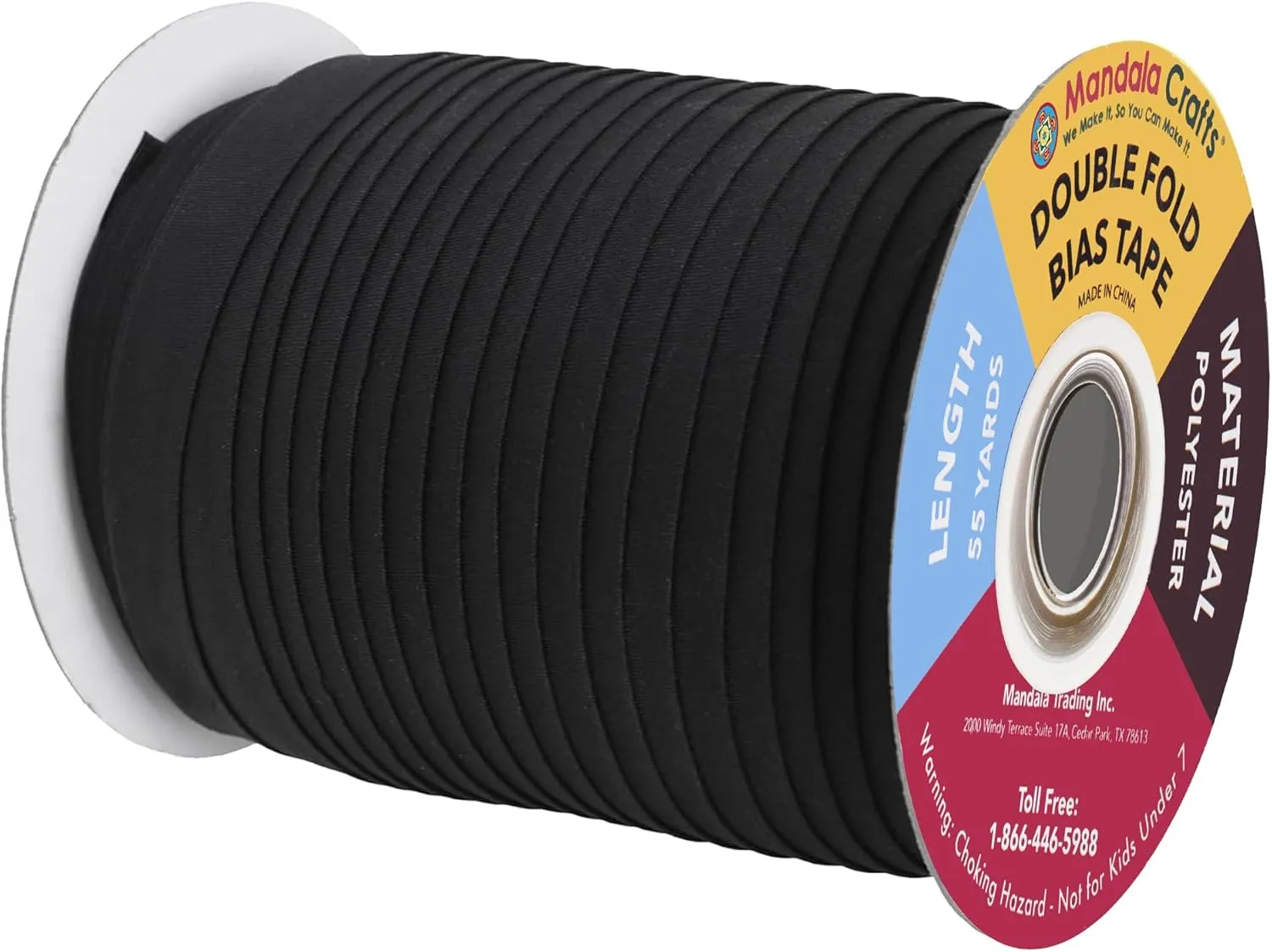 Mandala Crafts Double Fold Bias Tape for Sewing - 55 Yds Black Bias Tape Double Fold 1/2 Inch Hem Quilt Binding Black Seam Binding Tape - Fabric Piping Bias Binding Tape
