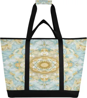 Mandala Reusable Insulated Cooler Bag with Ice Pack Compartment - Large 47L Waterproof Thermal Grocery Tote for Picnic Beach Camping Lunch Storage