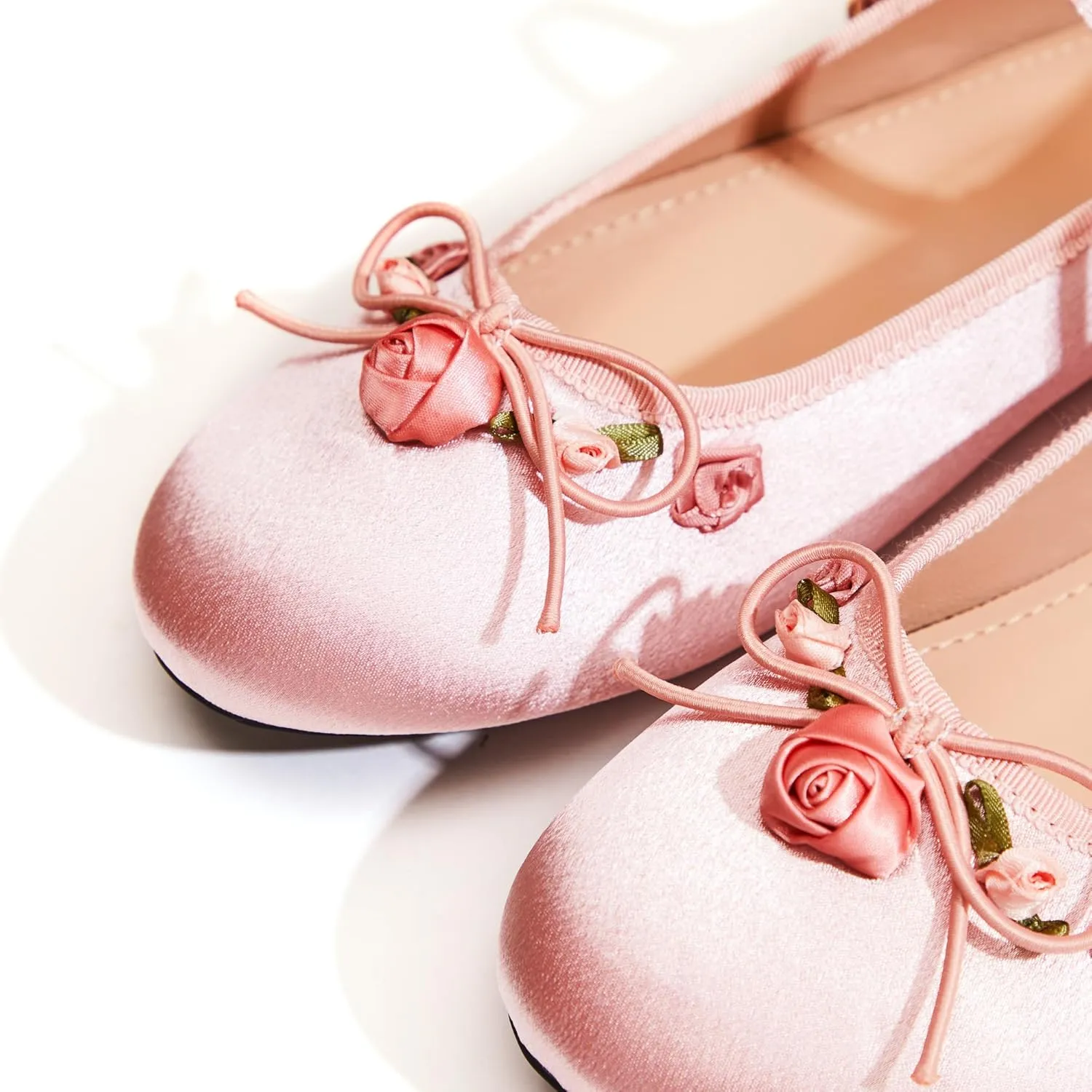 Mary Jane Flats;Round Toe Ballet Flat;Satin Floral Design Women Shoes