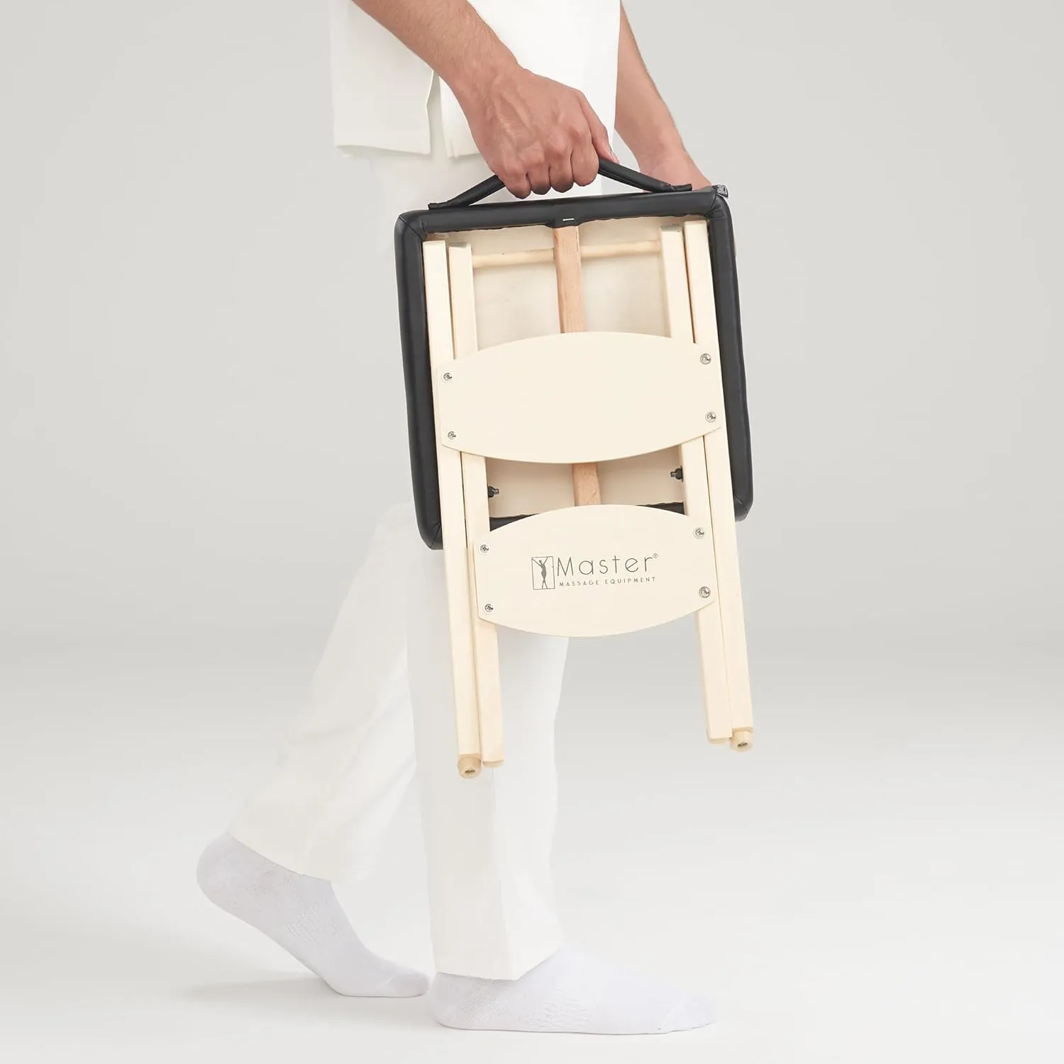 Master Massage Tables Lightweight Wooden Handy Folding Massage Stool, Black