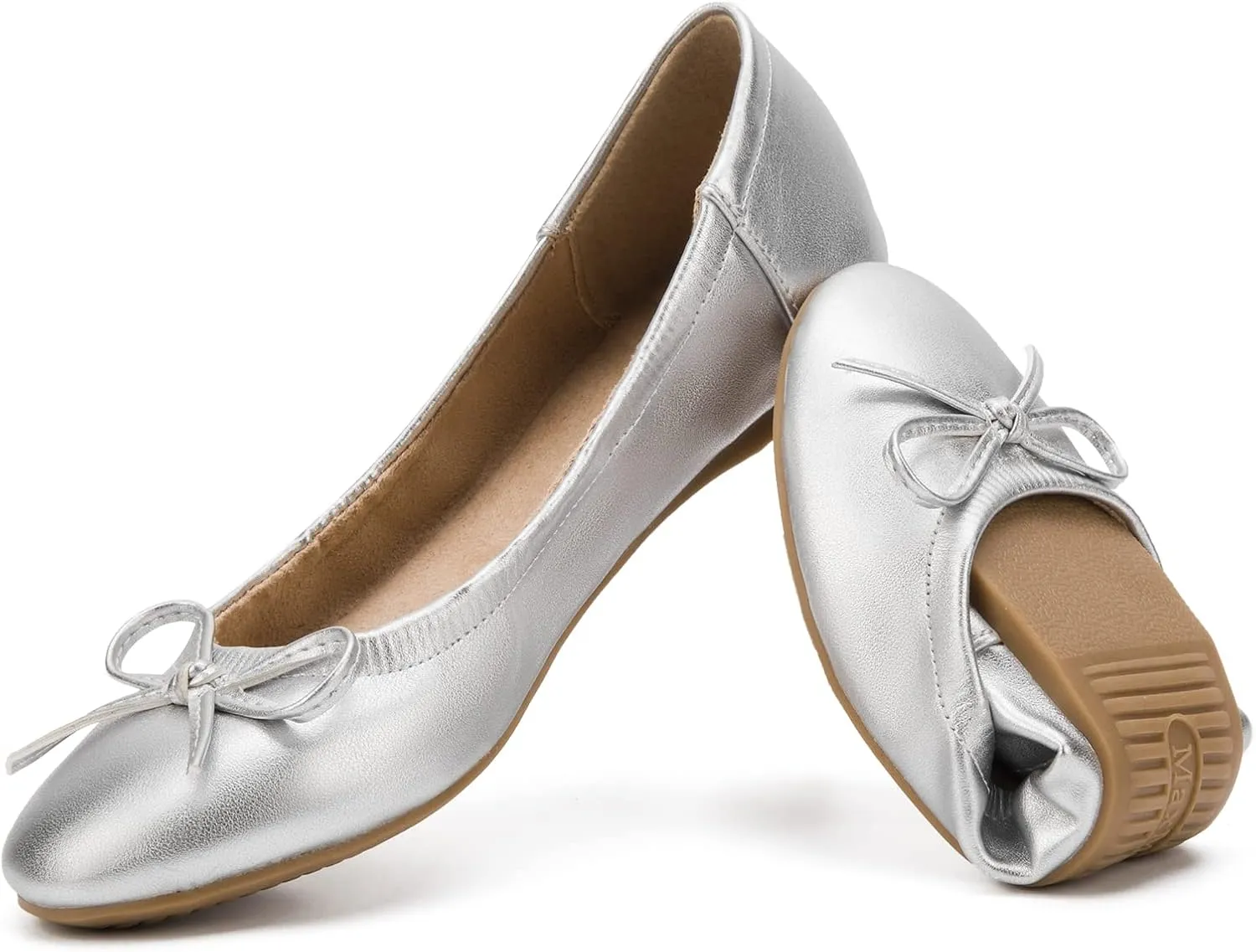MaxMuxun Women's Ballet Flats Foldable Slip On Flats Shoes for Women Comfortable Ballerina Dressy Shoes with Bow Tie