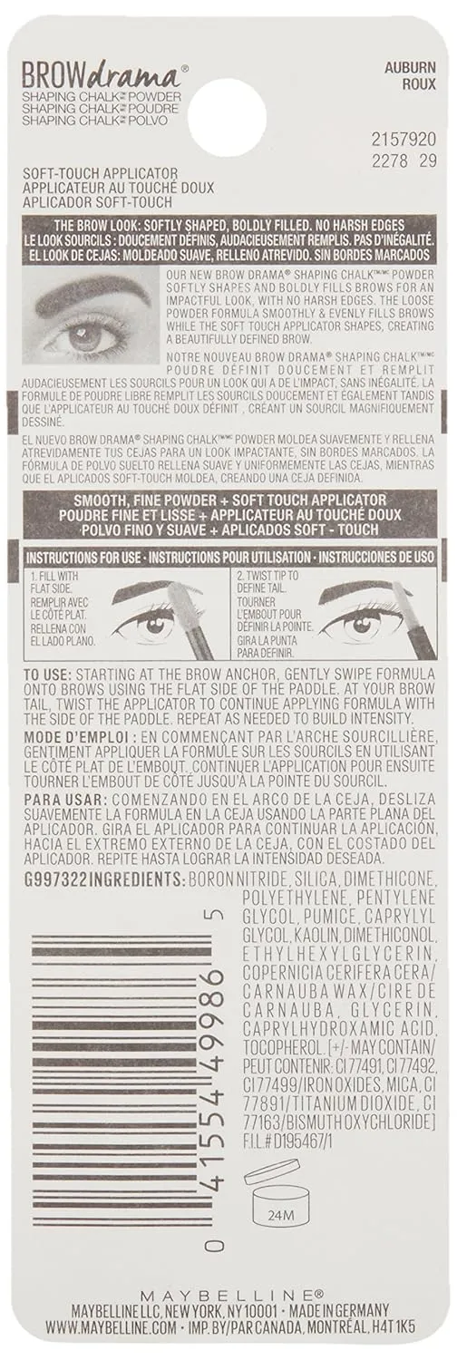 Maybelline New York Brow Drama Shaping Chalk Powder, Auburn, 0.035 fl. oz.