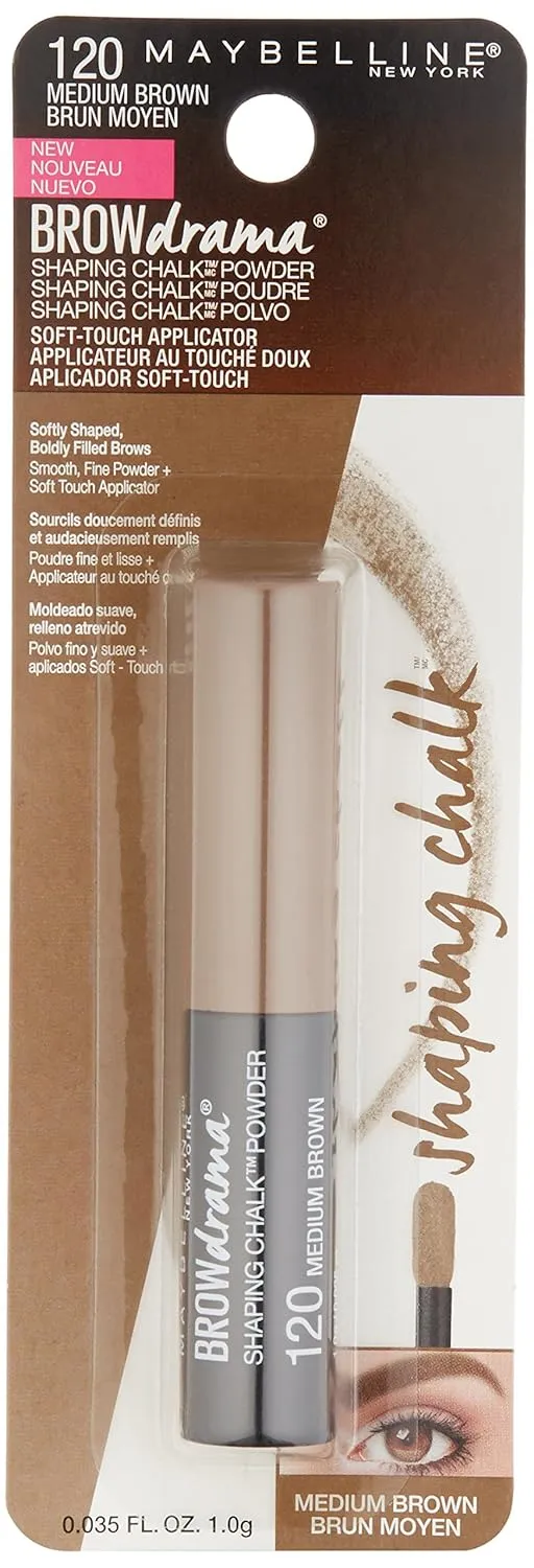 Maybelline New York Brow Drama Shaping Chalk Powder, Medium Brown, 0.035 fl. oz.