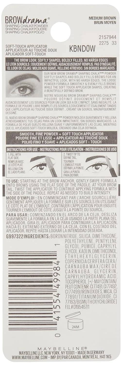 Maybelline New York Brow Drama Shaping Chalk Powder, Medium Brown, 0.035 fl. oz.