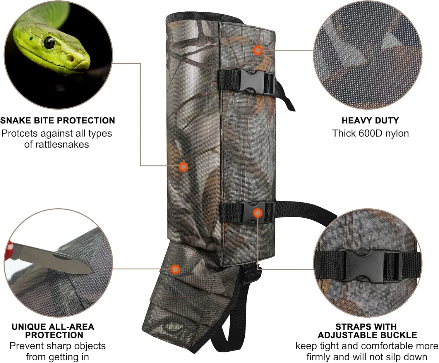 MDSTOP Snake Gaiters Leg Guards, Waterproof Snake Guards, Adjustable Snake Bite Protection for Lower Legs, Snake Chaps for Men & Women, Snake Proof Gaiters for Hunting,Outdoor and Farm Working