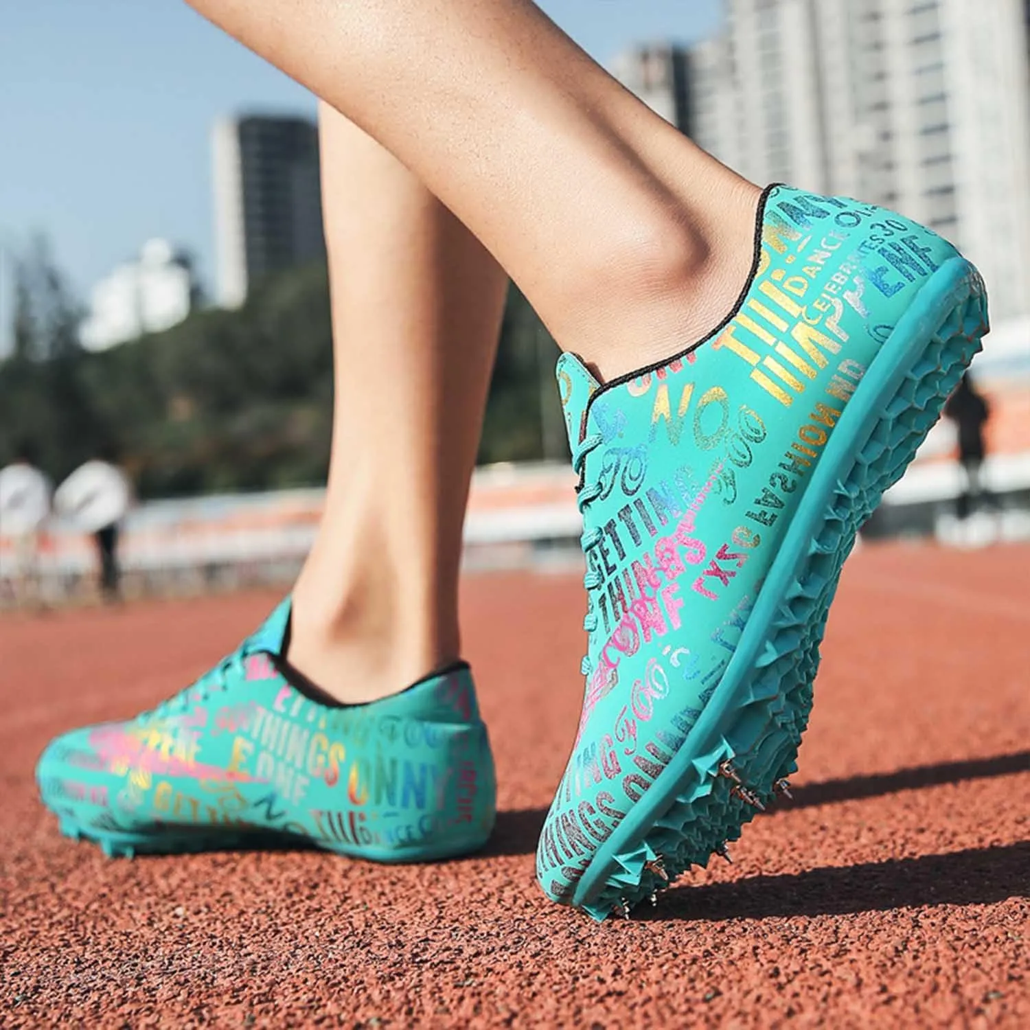MEBAMY Mens Womens Boys Girls Spikes Athletics Racing Running Shoes Track and Field Sneaker Green