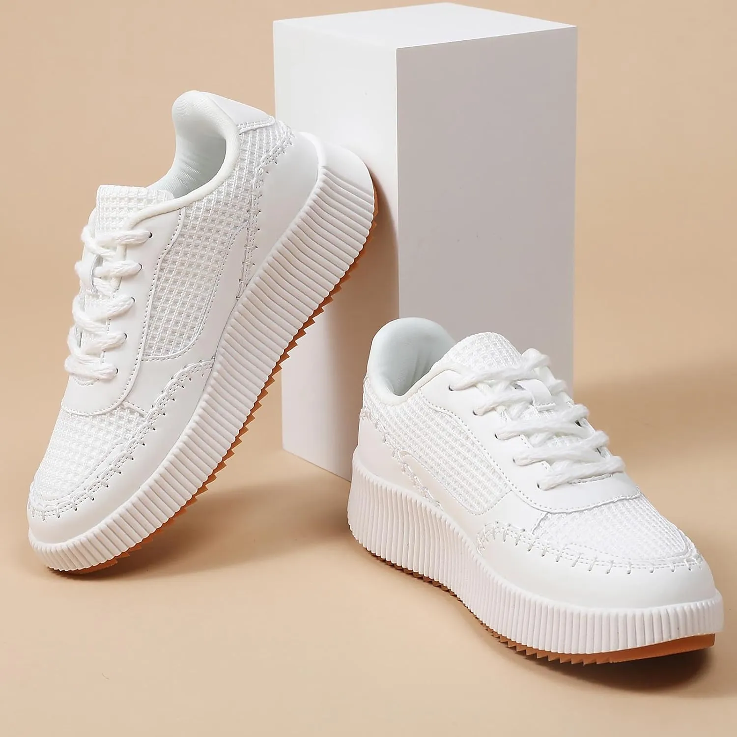 Meidiastra Women's Platform Fashion Sneakers Casual Chunky Low Top City Walking Shoes Lace UP Dolen Sneaker 2024 Orthopedic Walking Shoes with Plantar Fasciitis