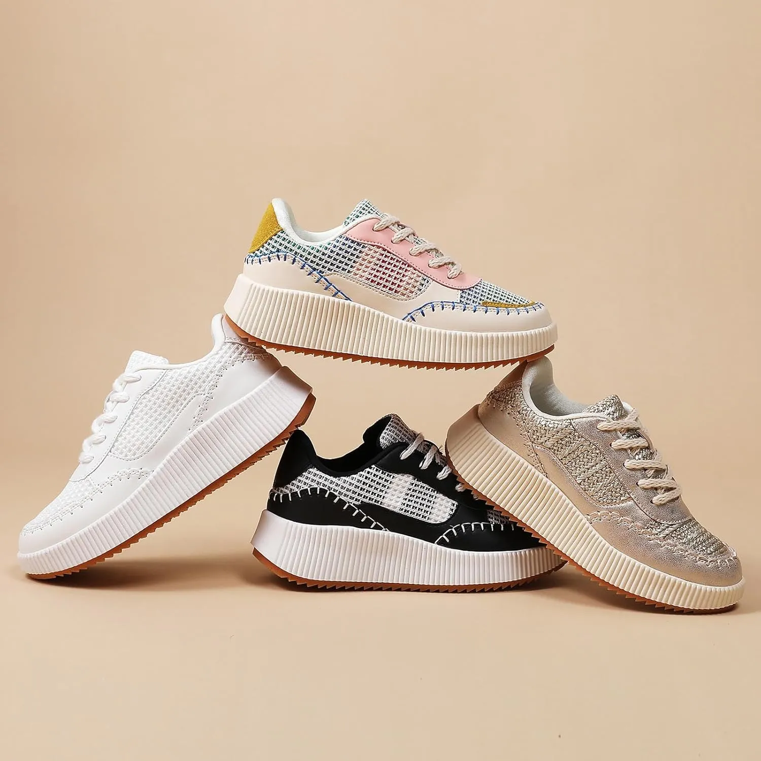 Meidiastra Women's Platform Fashion Sneakers Casual Chunky Low Top City Walking Shoes Lace UP Dolen Sneaker 2024 Orthopedic Walking Shoes with Plantar Fasciitis