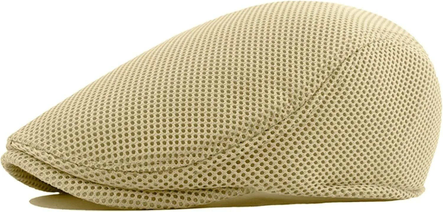 meioro Men's Mesh Flat Cap Summer Breathable Newsboy Hats Beret Ivy Cap Gatsby Irish Cabbie Driving Hat Full Head Wrap