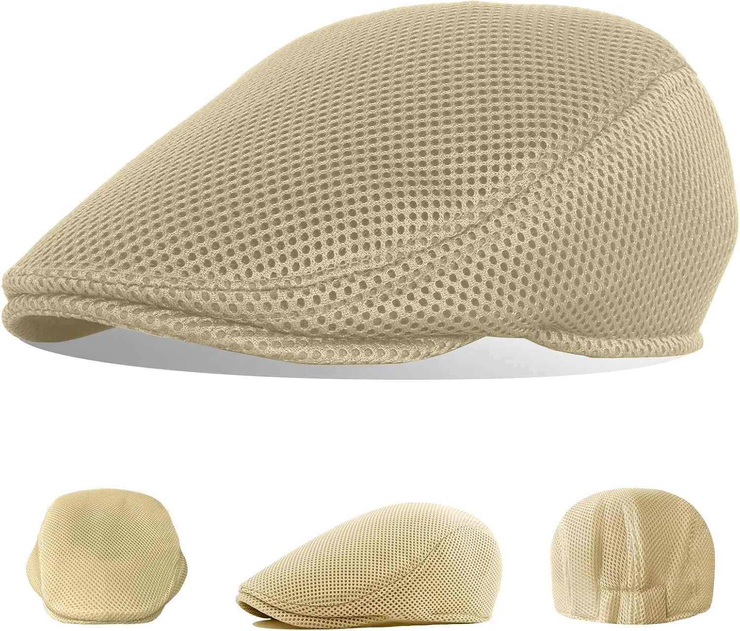 meioro Men's Mesh Flat Cap Summer Breathable Newsboy Hats Beret Ivy Cap Gatsby Irish Cabbie Driving Hat Full Head Wrap