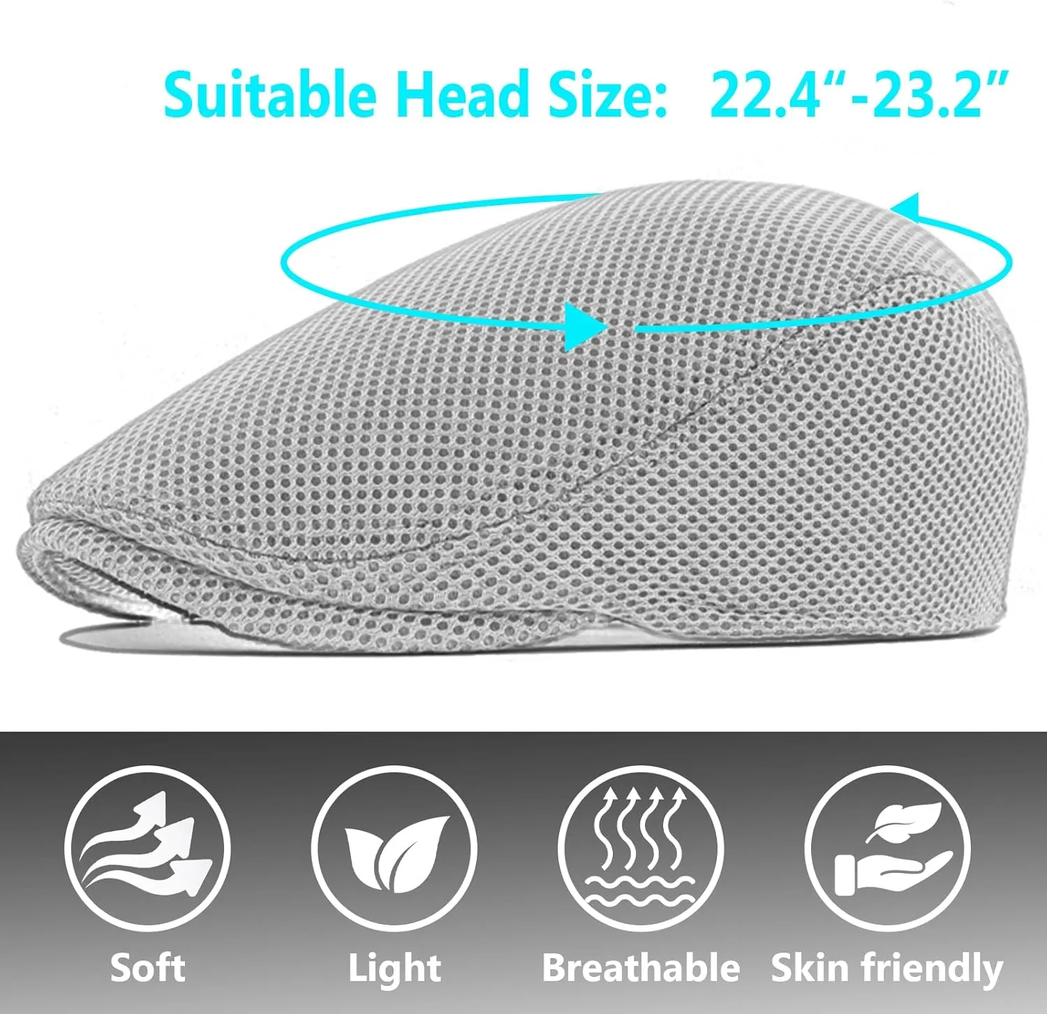 meioro Men's Mesh Flat Cap Summer Breathable Newsboy Hats Beret Ivy Cap Gatsby Irish Cabbie Driving Hat Full Head Wrap