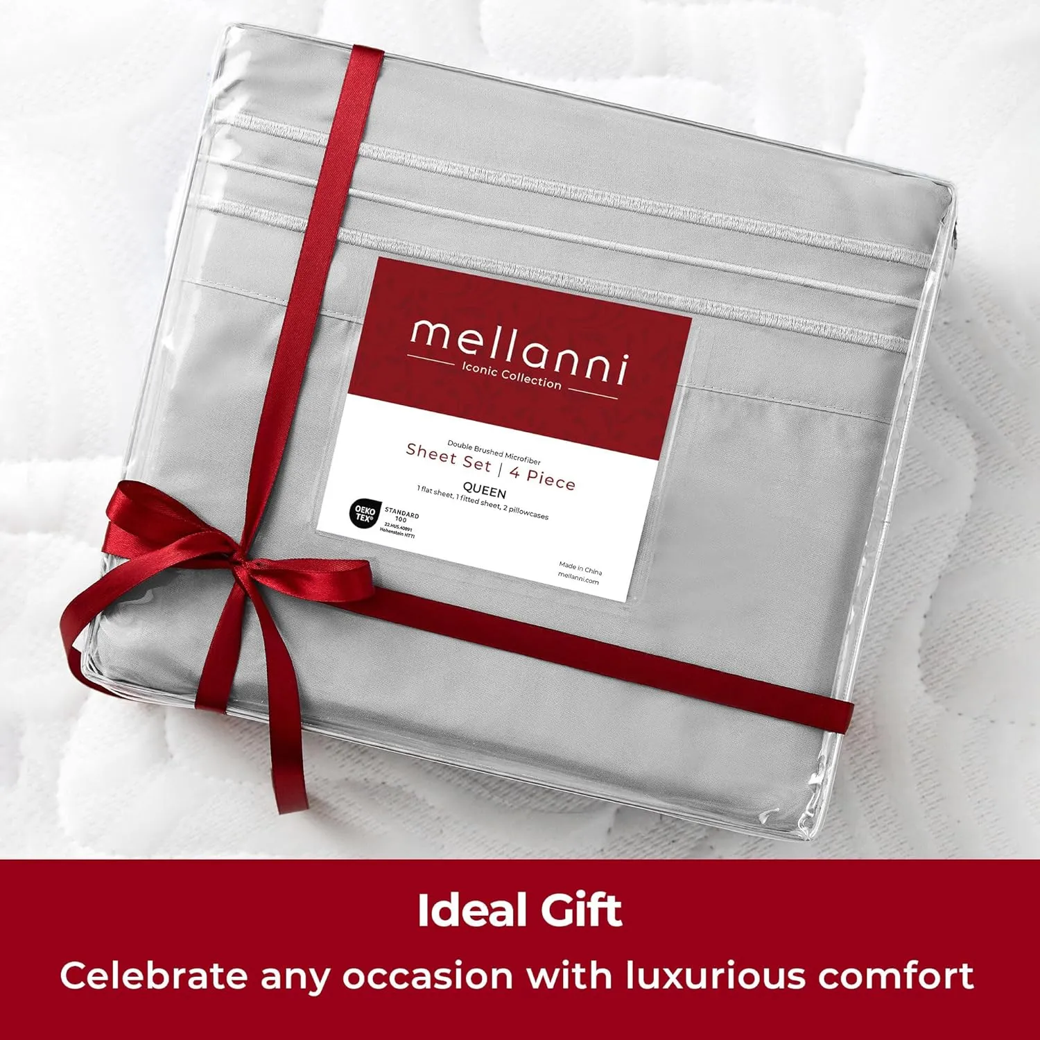 Mellanni Extra Deep Full Sheets - 4 PC Iconic Collection Bedding - Hotel Luxury, Ultra Soft, Cooling Bed Sheets - Wrinkle, Fade, Stain Resistant (Full, Light Gray)