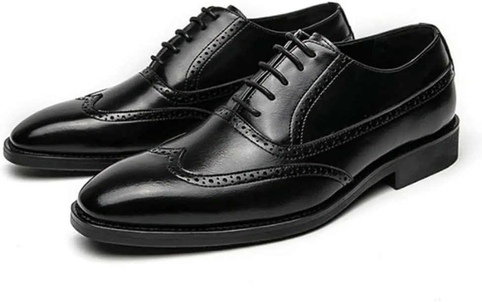 Men Casual Breathable Genuine Leather Shoes Classic Brogue Wingtip Dress Oxford Shoes Comfortable Non Slip Walking Shoes for Men