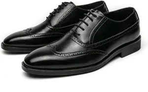 Men Casual Breathable Genuine Leather Shoes Classic Brogue Wingtip Dress Oxford Shoes Comfortable Non Slip Walking Shoes for Men