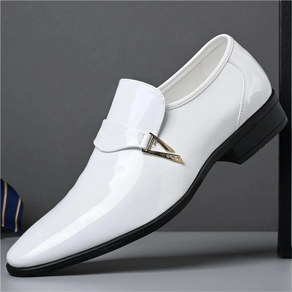 Men Classic Leather Oxford Dress Shoes Slip On Pointed Toe Low Top Block Heel Breathable Fashion Business Wedding Prom Comfortable