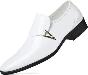 Men Classic Leather Oxford Dress Shoes Slip On Pointed Toe Low Top Block Heel Breathable Fashion Business Wedding Prom Comfortable