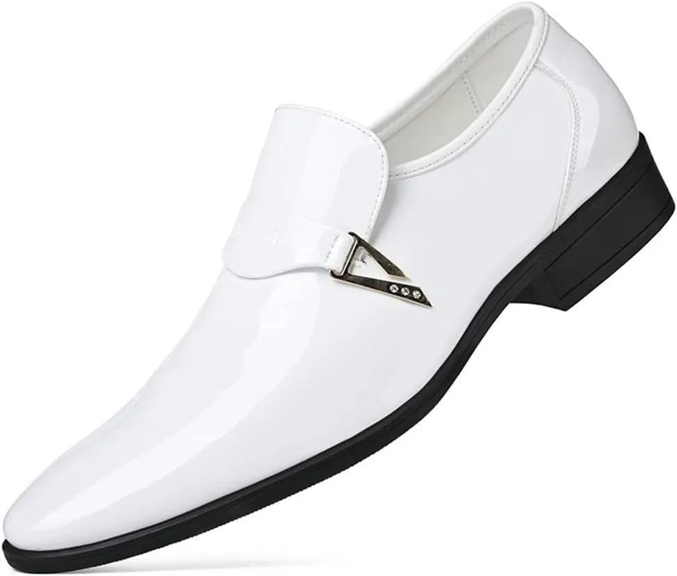 Men Classic Leather Oxford Dress Shoes Slip On Pointed Toe Low Top Block Heel Breathable Fashion Business Wedding Prom Comfortable