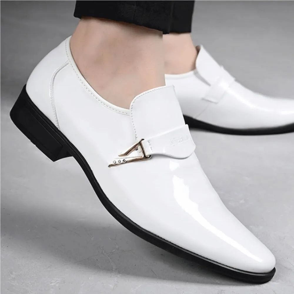 Men Classic Leather Oxford Dress Shoes Slip On Pointed Toe Low Top Block Heel Breathable Fashion Business Wedding Prom Comfortable
