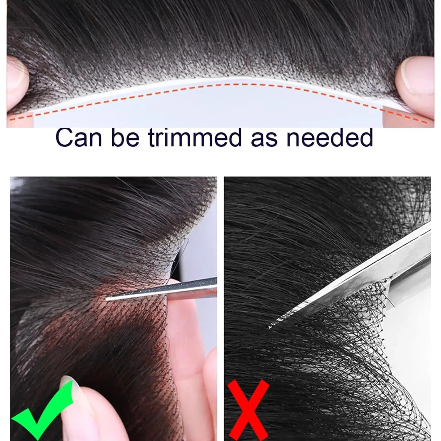 Men Forehead Hairline Toupee 100% Human Hair Skin PU Man Hairpieces Frontal Hair Topper for Receding Natural Hairline Replacement Systems (0.78x6.29INCH, 1B Black Color)