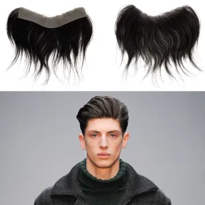 Men Forehead Hairline Toupee 100% Human Hair Skin PU Man Hairpieces Frontal Hair Topper for Receding Natural Hairline Replacement Systems (0.78x6.29INCH, 1B Black Color)