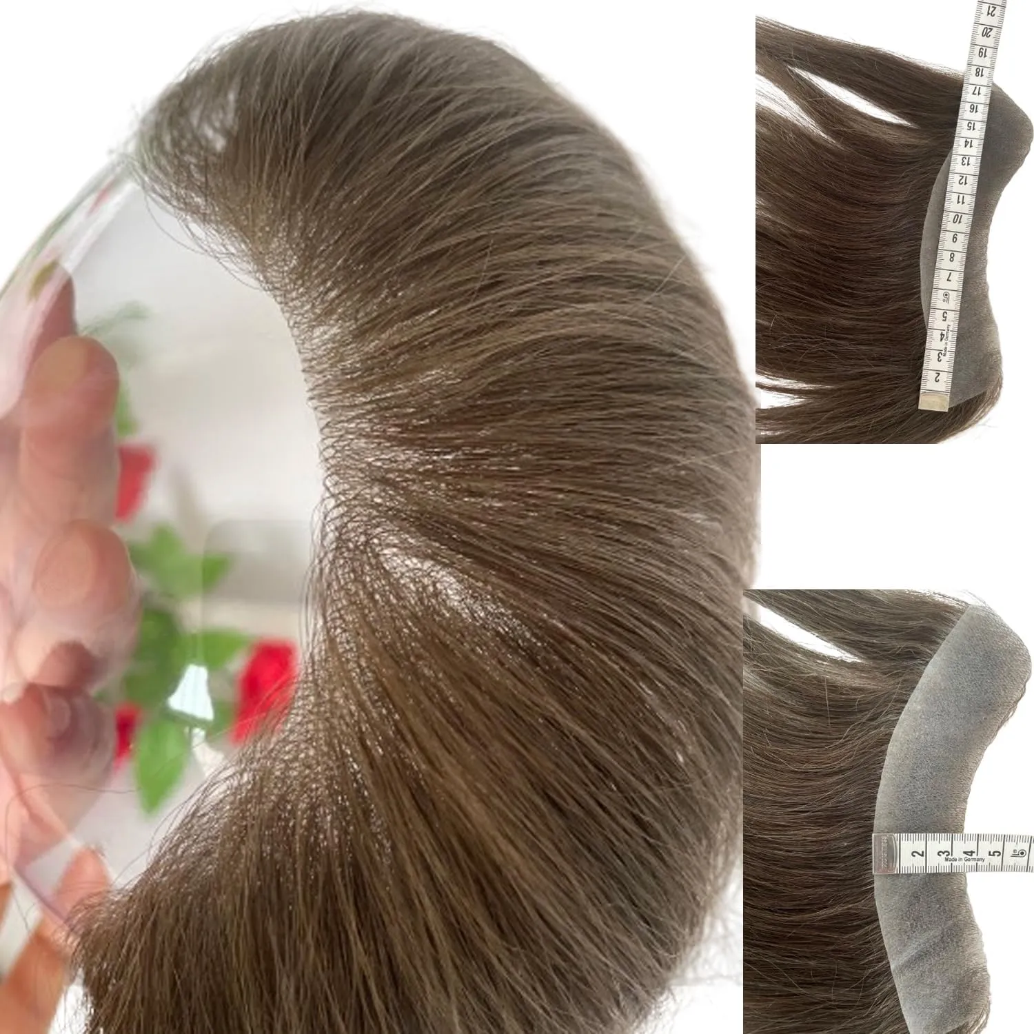 Men Forehead Hairline Toupee 100% Human Hair Skin PU Man Hairpieces Frontal Hair Topper for Receding Natural Hairline Replacement Systems (0.78x6.29INCH, #4 Medium Brown Color)