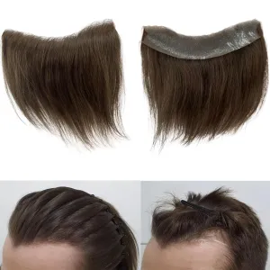 Men Forehead Hairline Toupee 100% Human Hair Skin PU Man Hairpieces Frontal Hair Topper for Receding Natural Hairline Replacement Systems (0.78x6.29INCH, #4 Medium Brown Color)