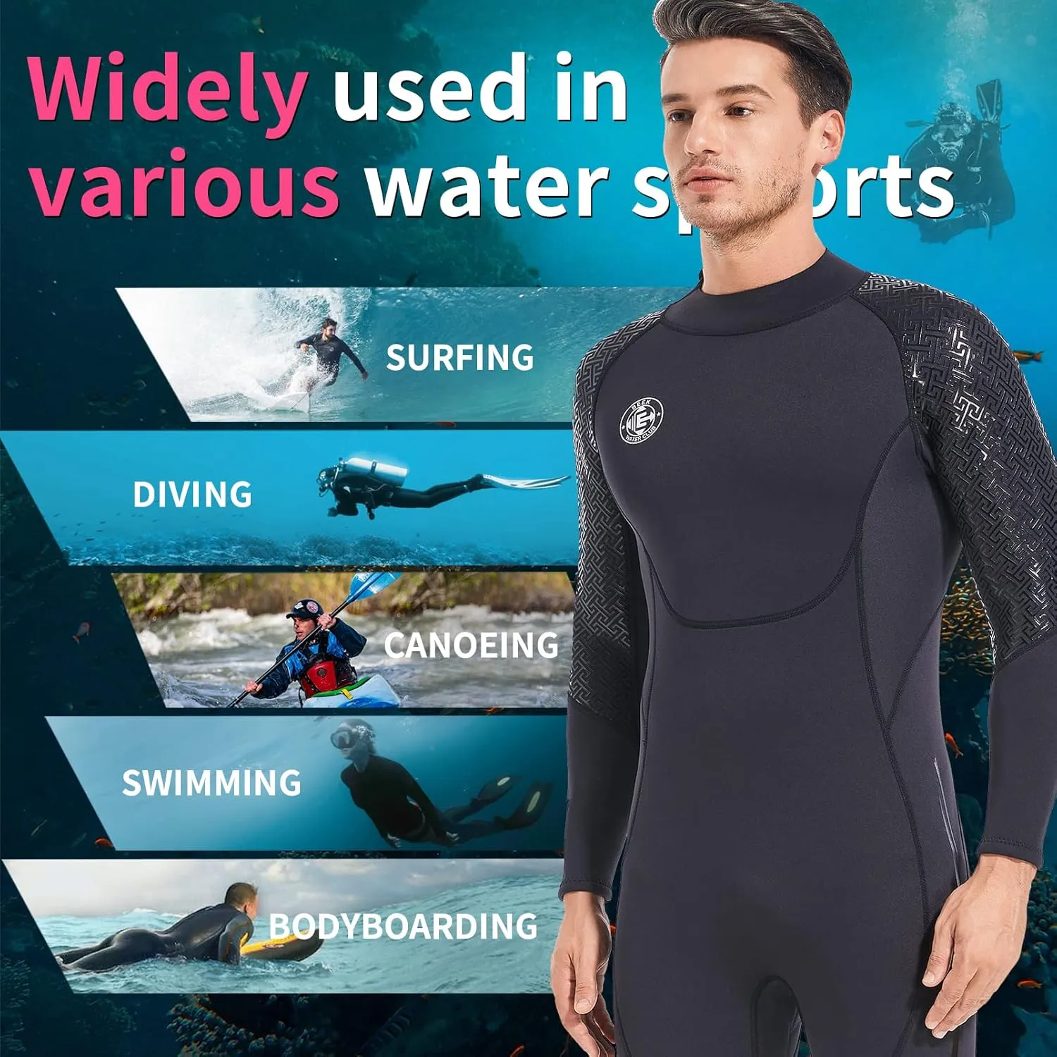 Men Wetsuit Women Neoprene Wet Suit - BEEK 3mm Thermal Scuba Gear Back Zip Ultra Stretch Swimsuit Long Sleeve Full Body Warm Diving Suits for Surfing Snorkeling Swimming Outdoor Water Sports Diver