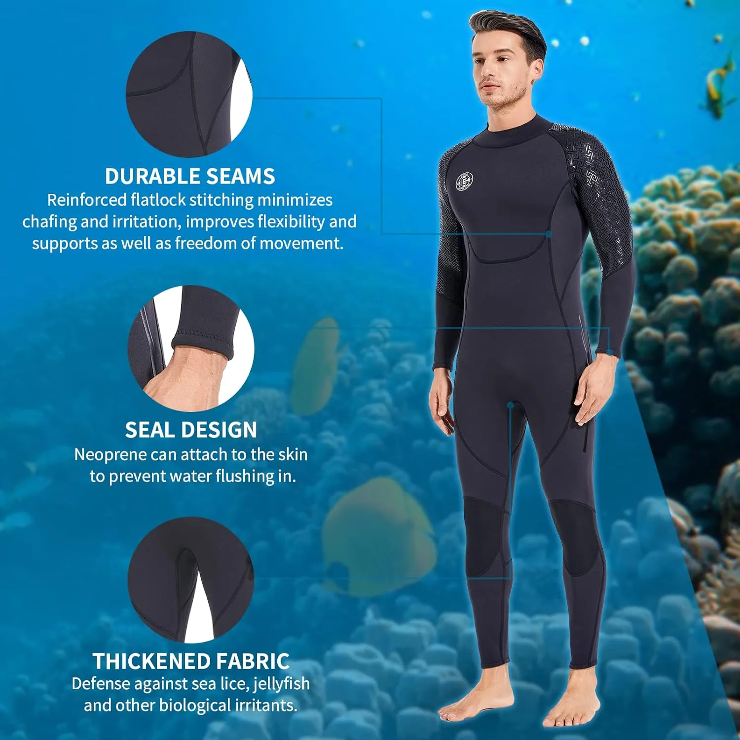 Men Wetsuit Women Neoprene Wet Suit - BEEK 3mm Thermal Scuba Gear Back Zip Ultra Stretch Swimsuit Long Sleeve Full Body Warm Diving Suits for Surfing Snorkeling Swimming Outdoor Water Sports Diver