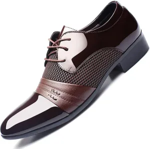 Men's 2024 Dress Shoes Patent Leather Shoes Soft Sole Breathable Mesh Business Casual Oxford