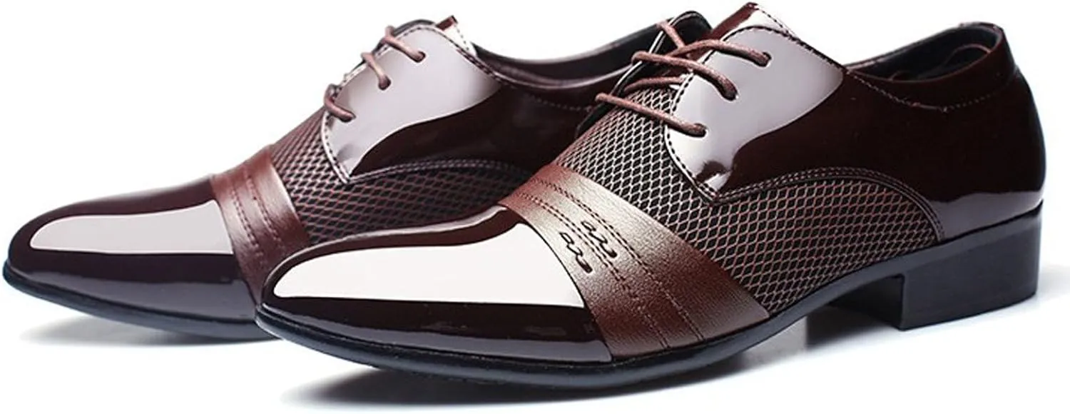 Men's 2024 Dress Shoes Patent Leather Shoes Soft Sole Breathable Mesh Business Casual Oxford