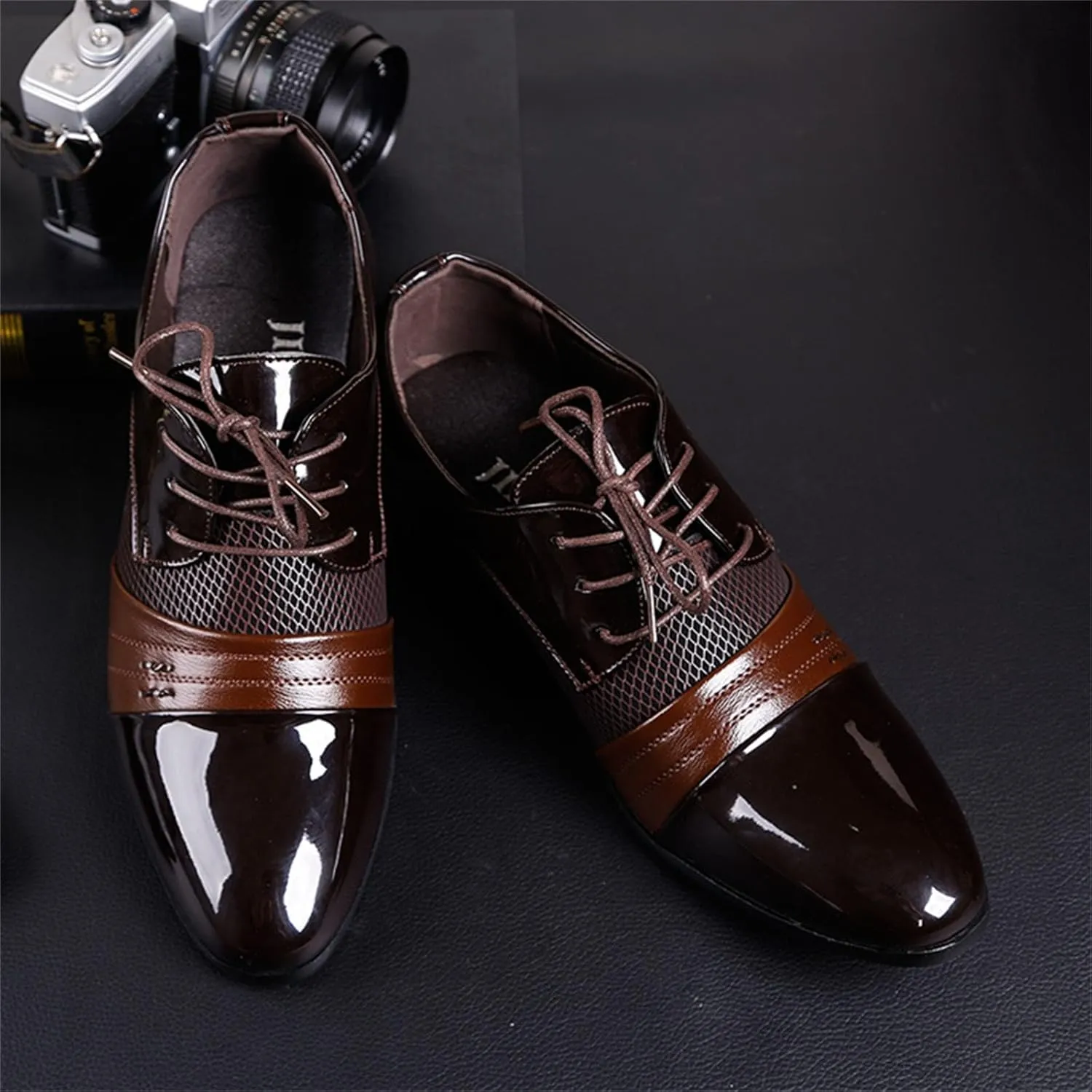 Men's 2024 Dress Shoes Patent Leather Shoes Soft Sole Breathable Mesh Business Casual Oxford