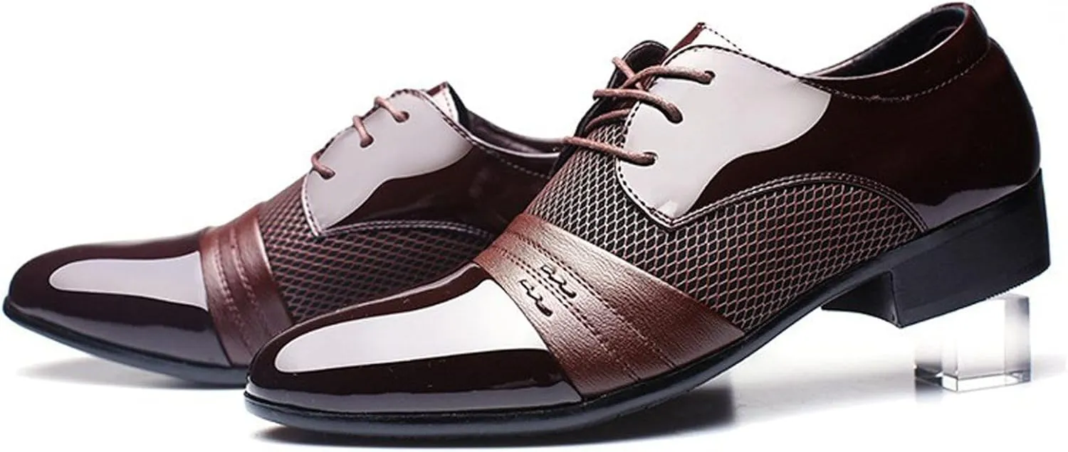 Men's 2024 Dress Shoes Patent Leather Shoes Soft Sole Breathable Mesh Business Casual Oxford