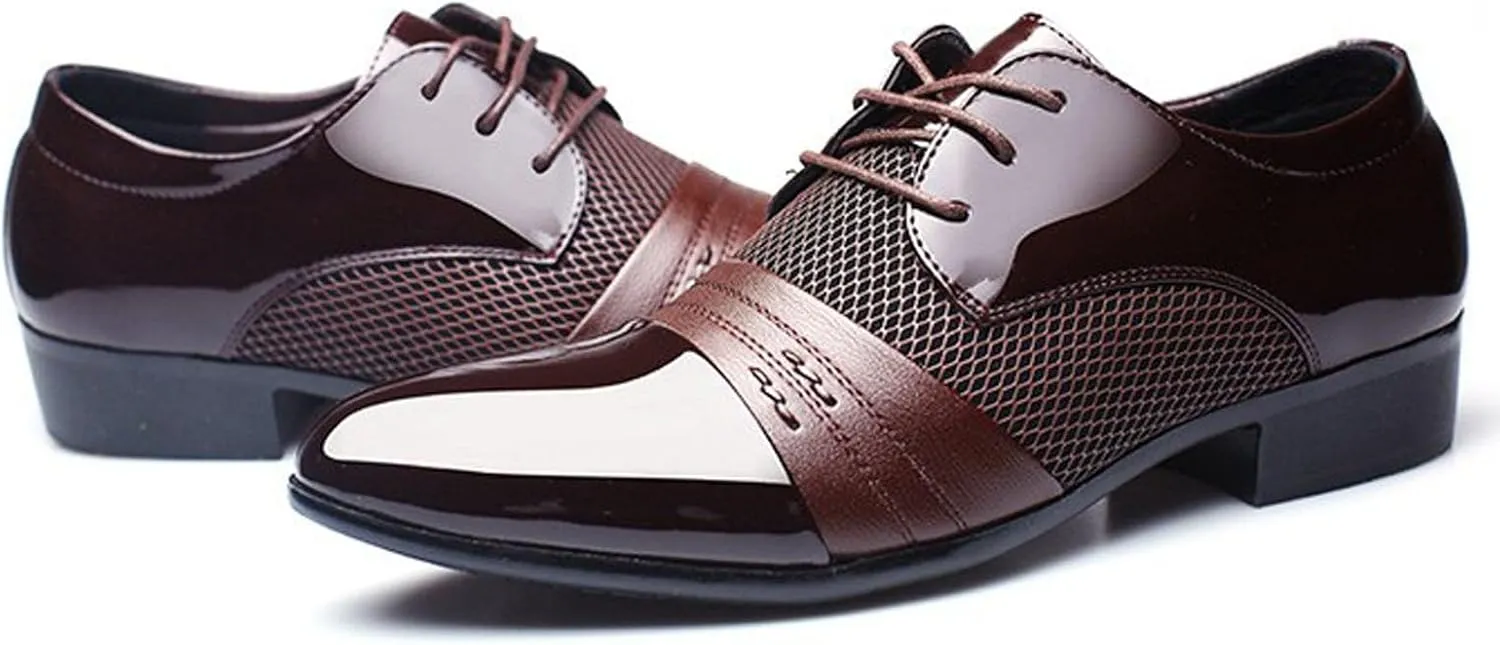 Men's 2024 Dress Shoes Patent Leather Shoes Soft Sole Breathable Mesh Business Casual Oxford