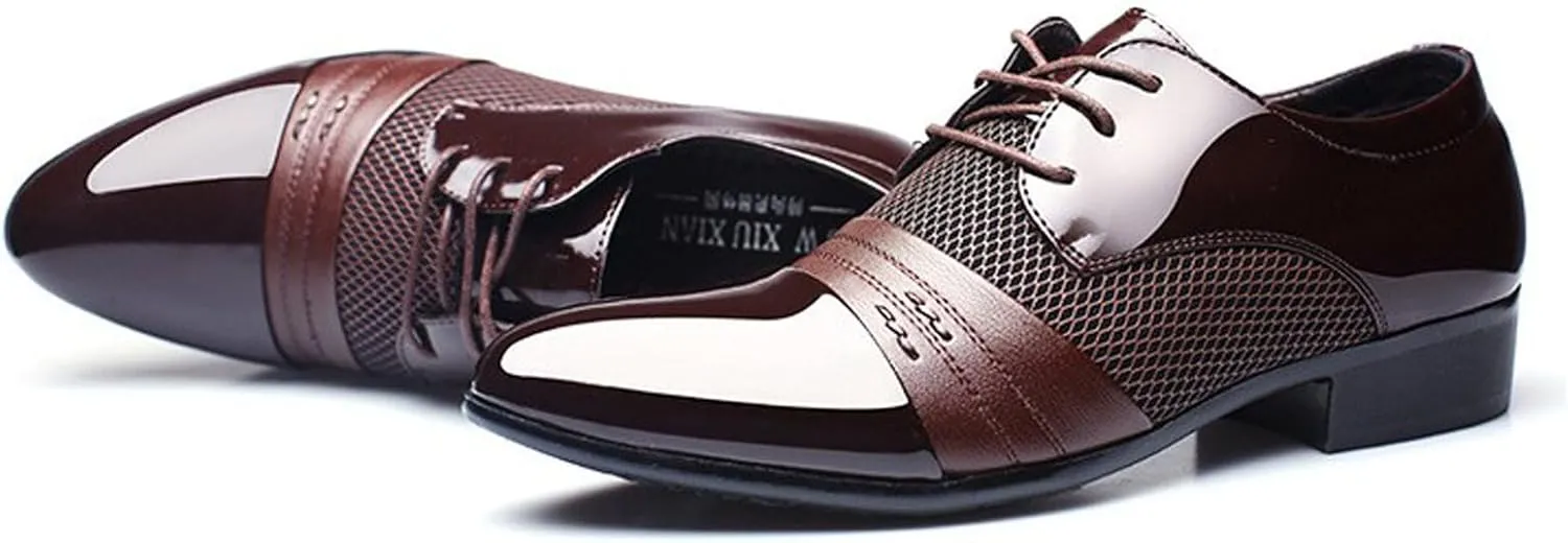 Men's 2024 Dress Shoes Patent Leather Shoes Soft Sole Breathable Mesh Business Casual Oxford