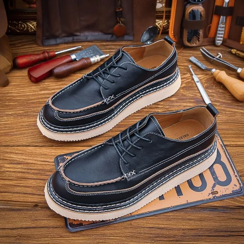 Men's Casual Oxford Shoes Thick-Soled Nubuck Shoes Comfortable Breathable Sneakers with Stitching Soft Toe Rubber Sole for Men