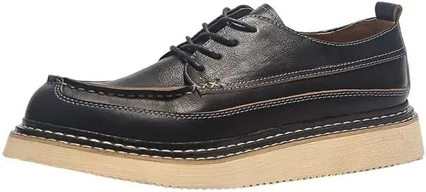 Men's Casual Oxford Shoes Thick-Soled Nubuck Shoes Comfortable Breathable Sneakers with Stitching Soft Toe Rubber Sole for Men