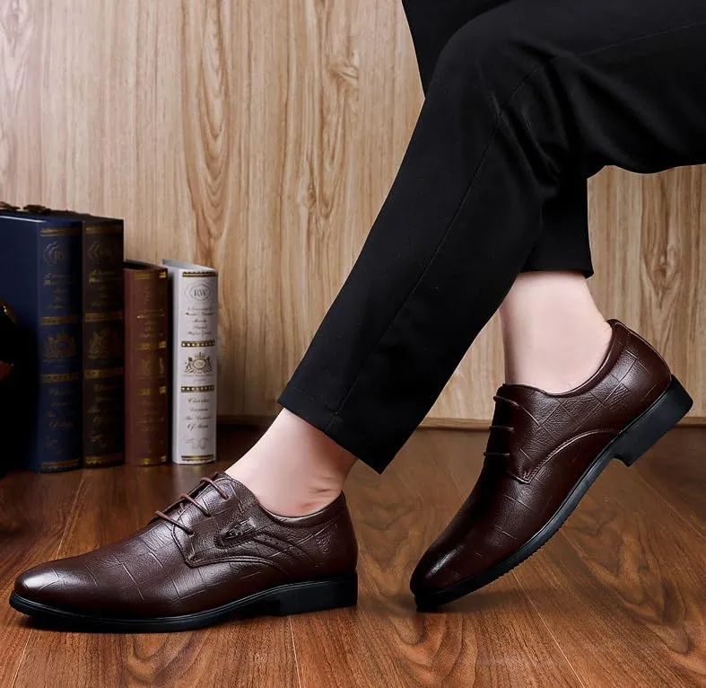 Men's Classic Tuxedo Dress Shoes - Stylish Lace-Up Derby Shoes for Weddings, Office, and Casual Wear